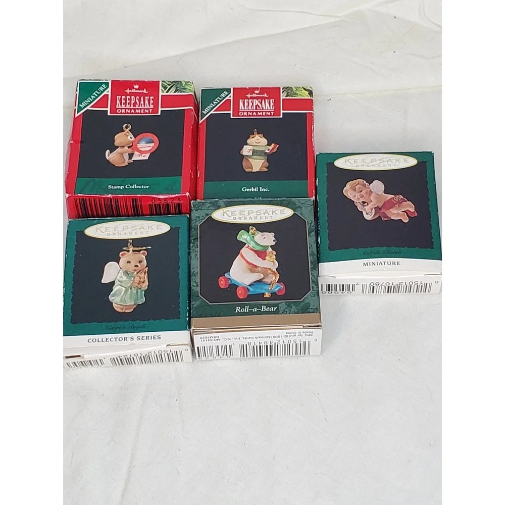 Hallmark Keepsake Miniature Ornament Lot 5 Bear‎ Mouse Gerbil Angel 1990-1999